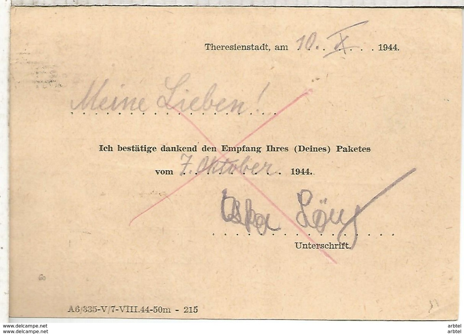 BOHMEM UND MAHREN SENT FROM KZ LAGER TERESIENSTADT TEREZIN 1944 OSKAR LÖWY MURDERED OC CAMP ADDRESSED TO WIEN AUSTRIA NA - Cartas & Documentos