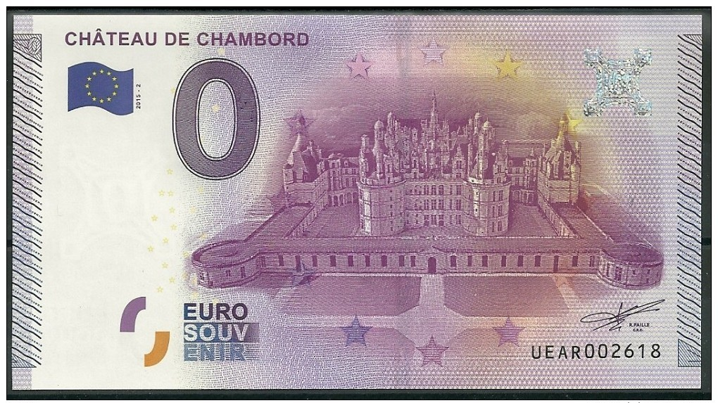 Billet Touristique 0 Euro 2015 : Château De Chambord Vue Aérienne épuisé - Essais Privés / Non-officiels