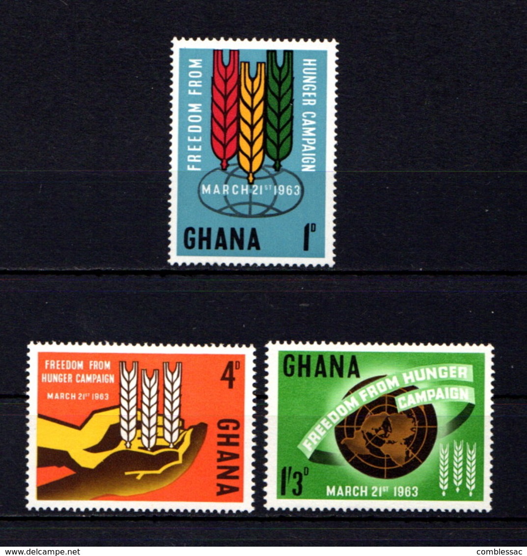 GHANA    1963    Freedom  From  Hunger       Set  Of  3    MNH - Ghana (1957-...)