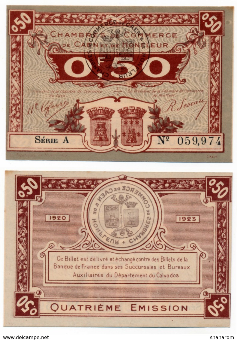 1914-1918 // C.D.C. // CAEN & HONFLEUR // 1915 / 1920 // Cinquante Centimes // Sans Filigrane - Chamber Of Commerce