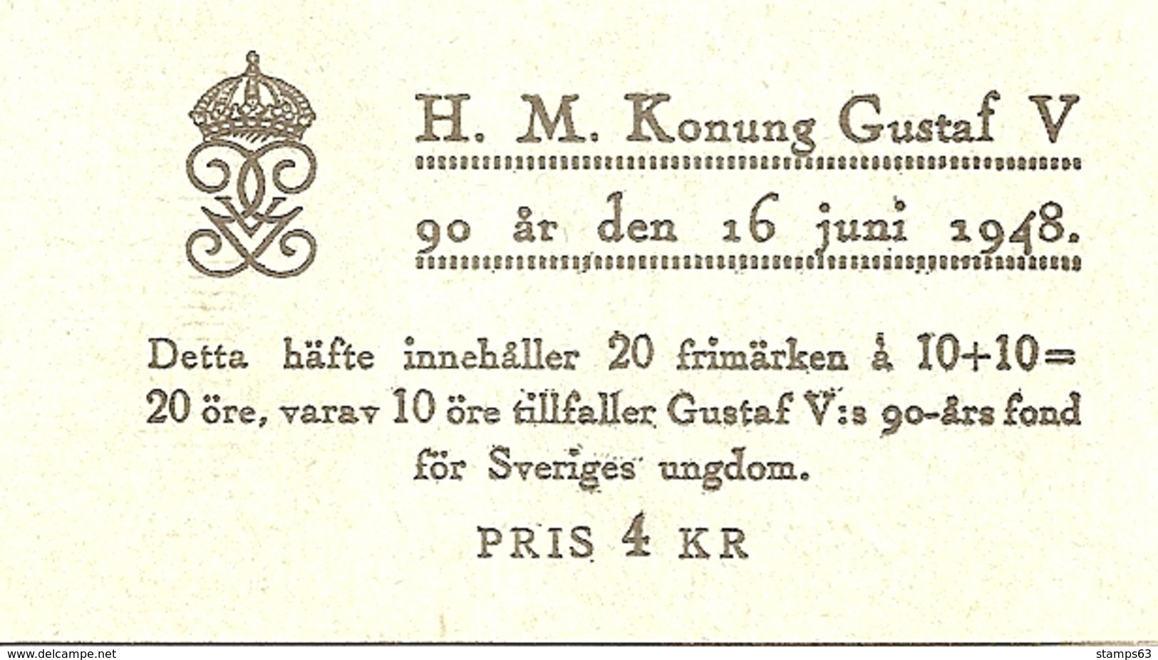 SWEDEN, 1948, Booklet 86 (Facit), Mi 343, Gust V, 90th Birthday - 1904-50