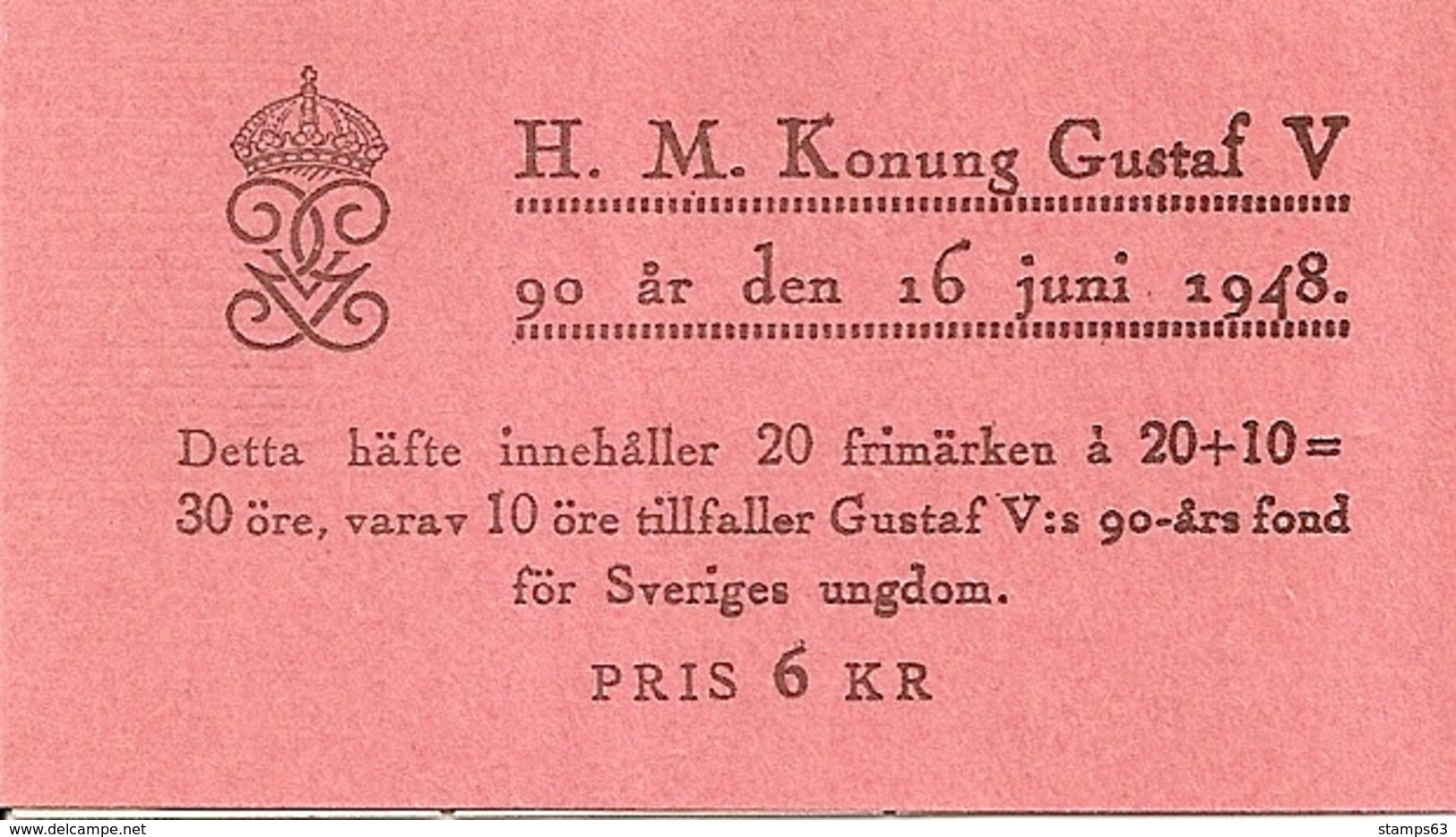 SWEDEN, 1948, Booklet 87 (Facit), Mi 344, Gust V, 90th Birthday - 1904-50