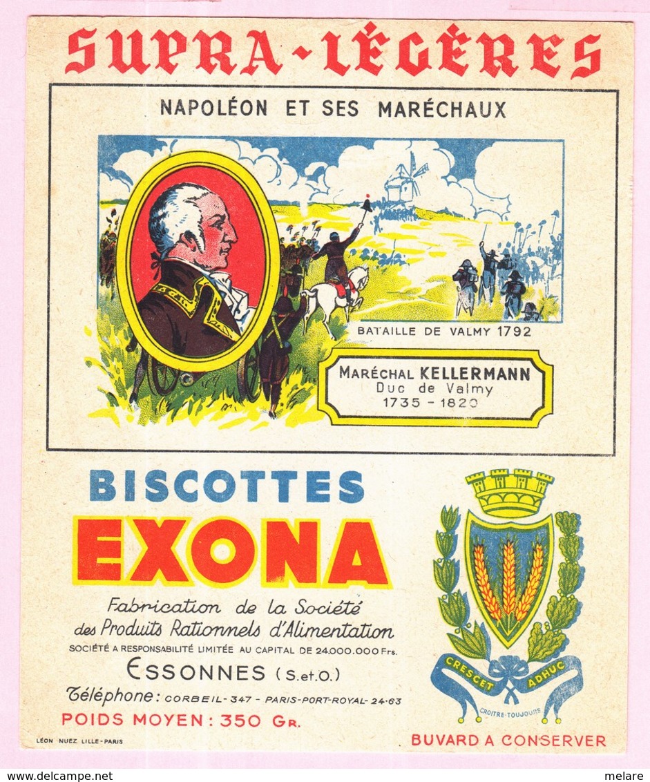 Buvard Biscottes EXONA Napoléon Et Ses Maréchaux Kellermann - Biscottes