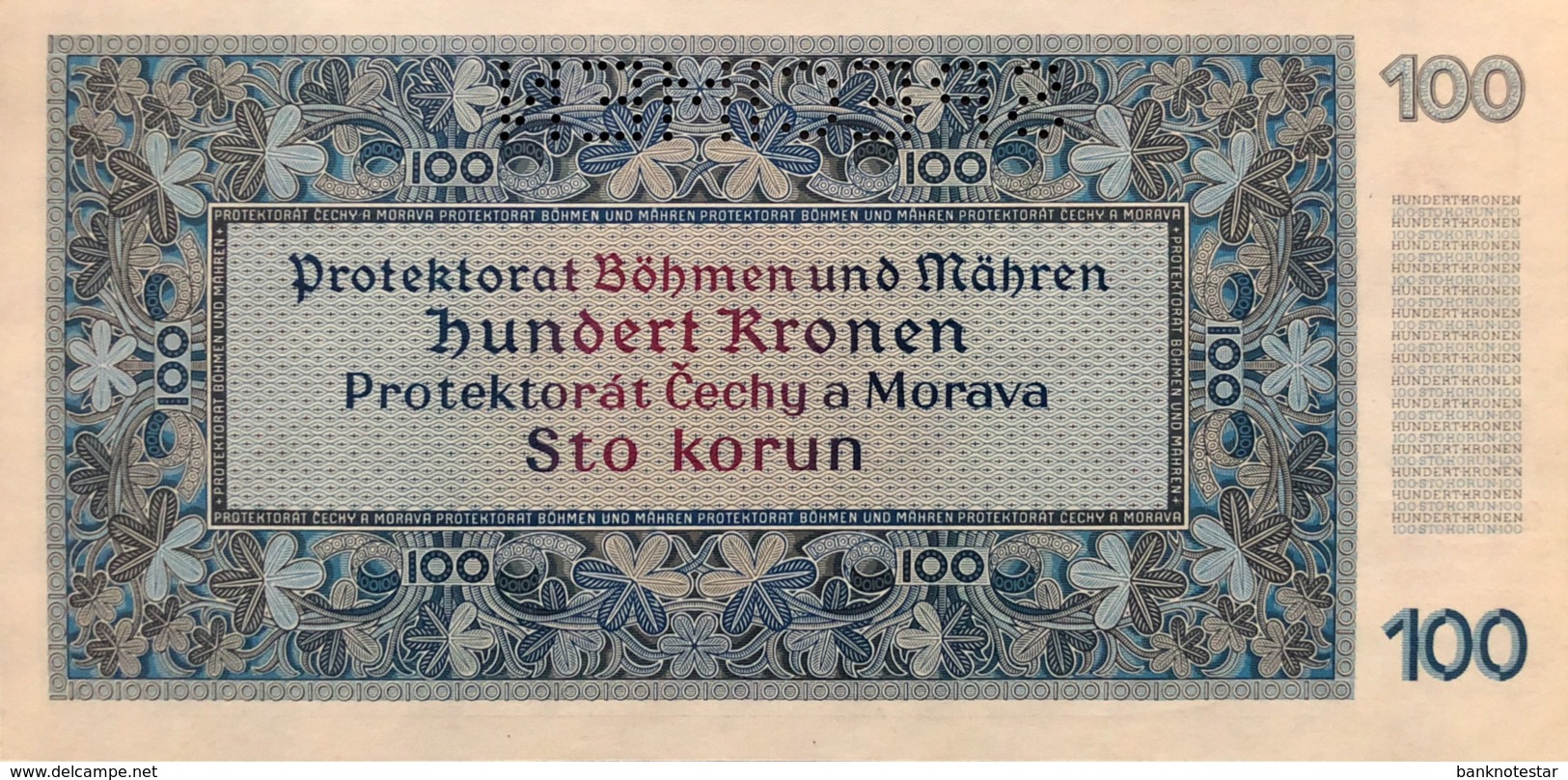 Bohemia & Moravia 100 Korun, P-6s (1940) - Specimen - UNC - Tschechoslowakei