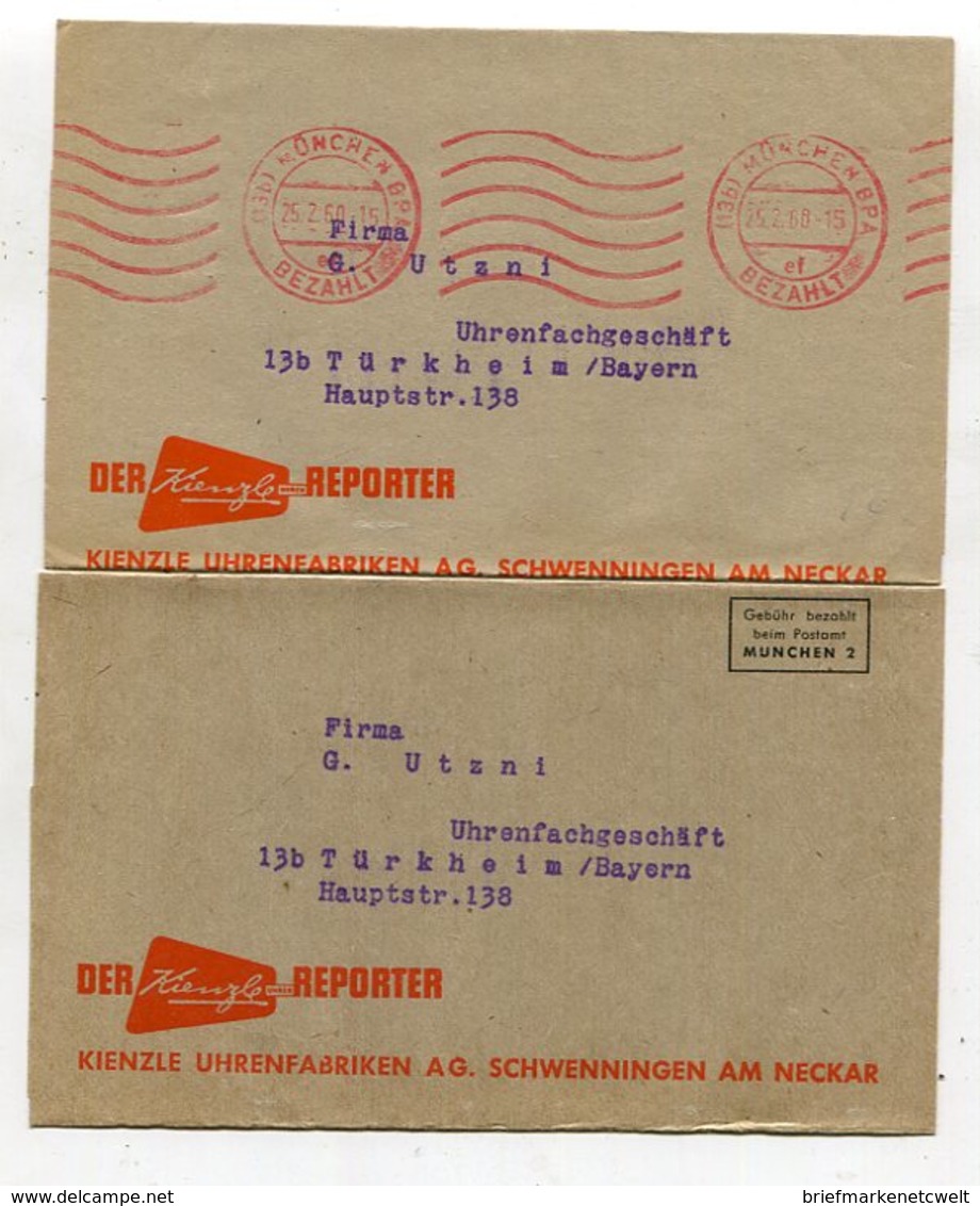 Bundesrepublik Deutschland / 1960 U.a. / 2 Int. Streifbaender Ex Muenchen, Gebuehr Bezahlt-Stempel Bzw. Aufdruck (27243) - Covers & Documents