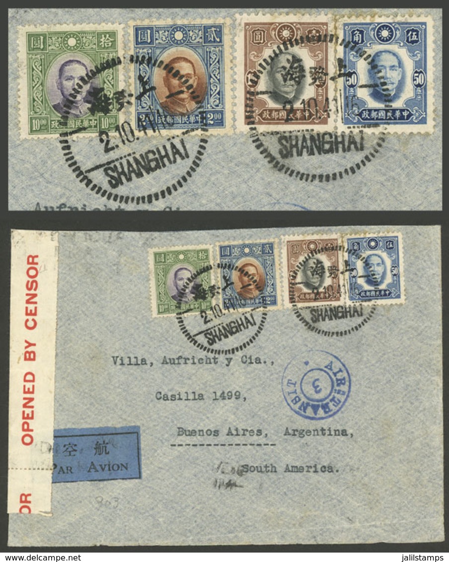 CHINA: Sc.400 ($10 Of 1940, Type III With Secret Mark) + 345 ($2 Type I Of 1938) + 459/460, Franking An Airmail Cover Se - Briefe