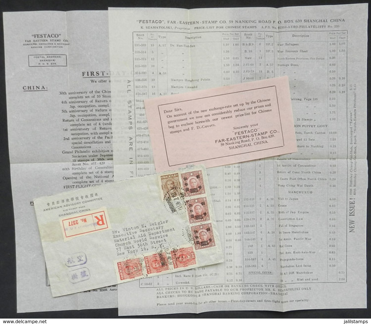 CHINA: 20/JUL/1946 Shanghai - New York: Registered Airmail Cover Franked With $1,660, Arrival Backstamp Of 27/JUL, Inclu - Briefe