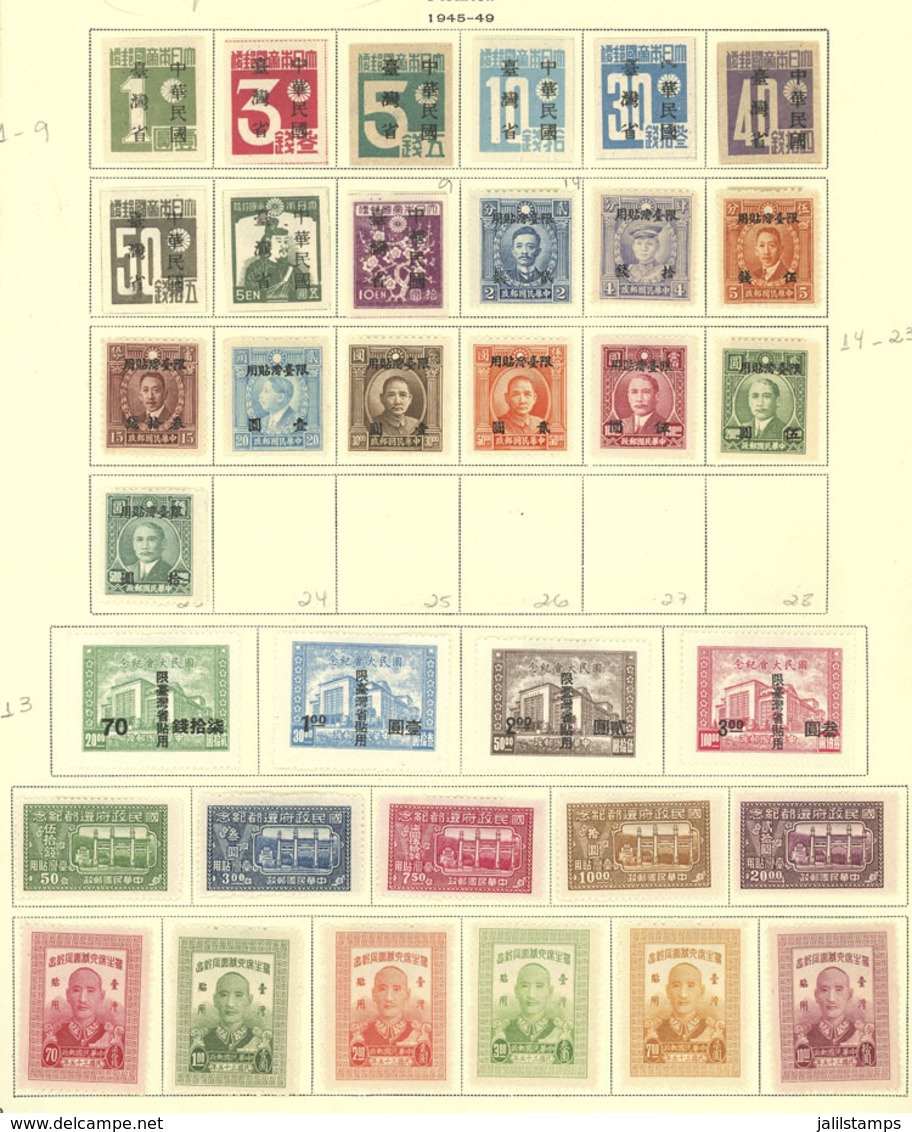 CHINA - TAIWAN: Lot Of Good Stamps And Sets Mounted With Hinges On An Album Page, Issued Without Gum, Very Fine Quality, - Autres & Non Classés