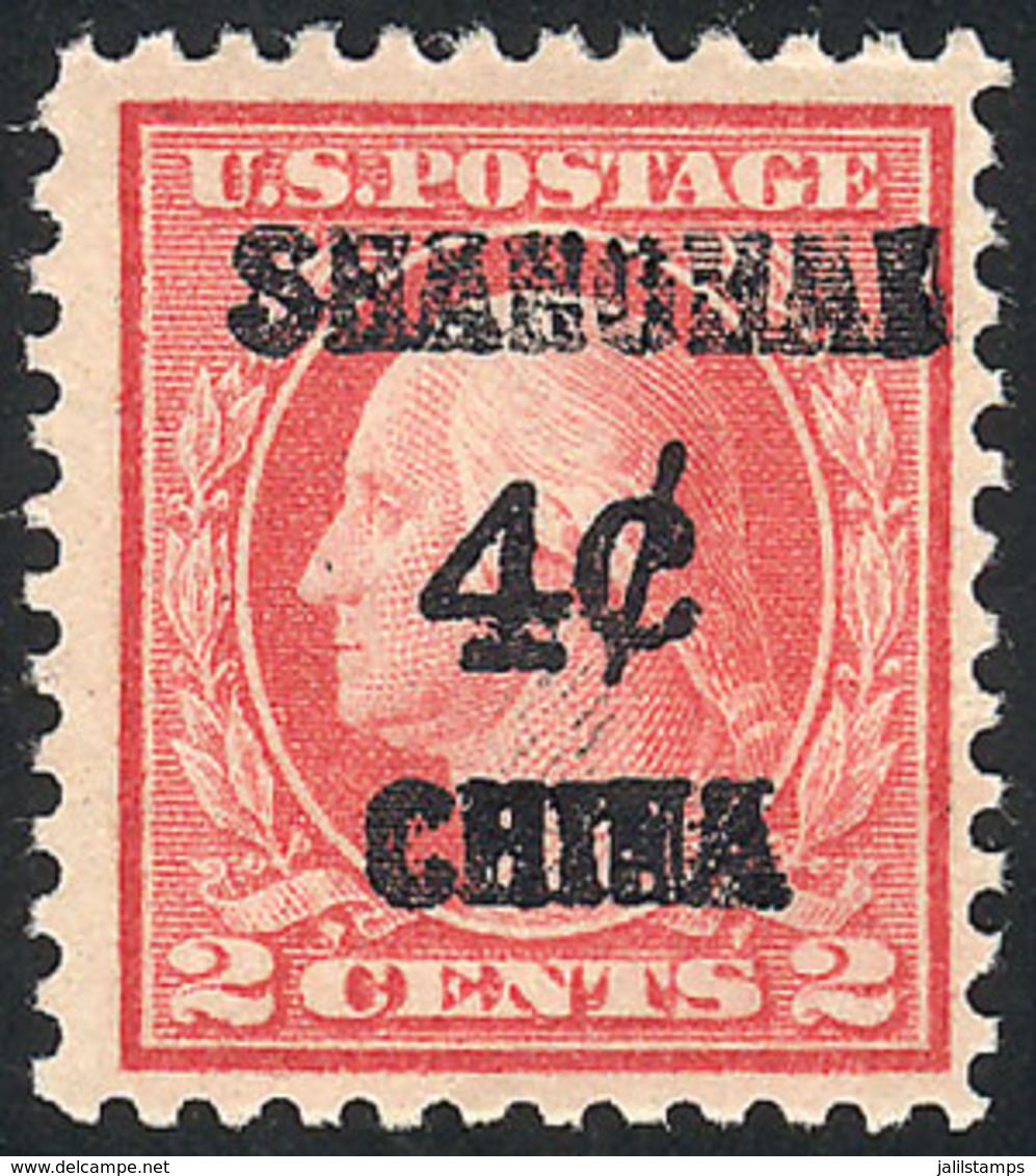 UNITED STATES - OFFICES IN CHINA: Sc.K2, 1919 4c. On 2c. Rose, MNH, Excellent Quality! - Sonstige & Ohne Zuordnung