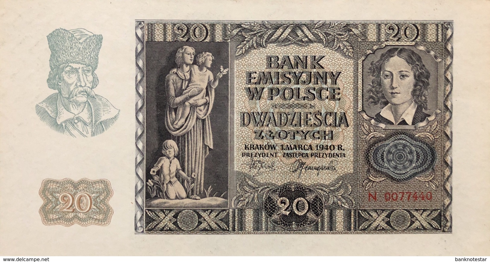 Poland 20 Zlotych, P-95 (1940) - UNC - Polonia