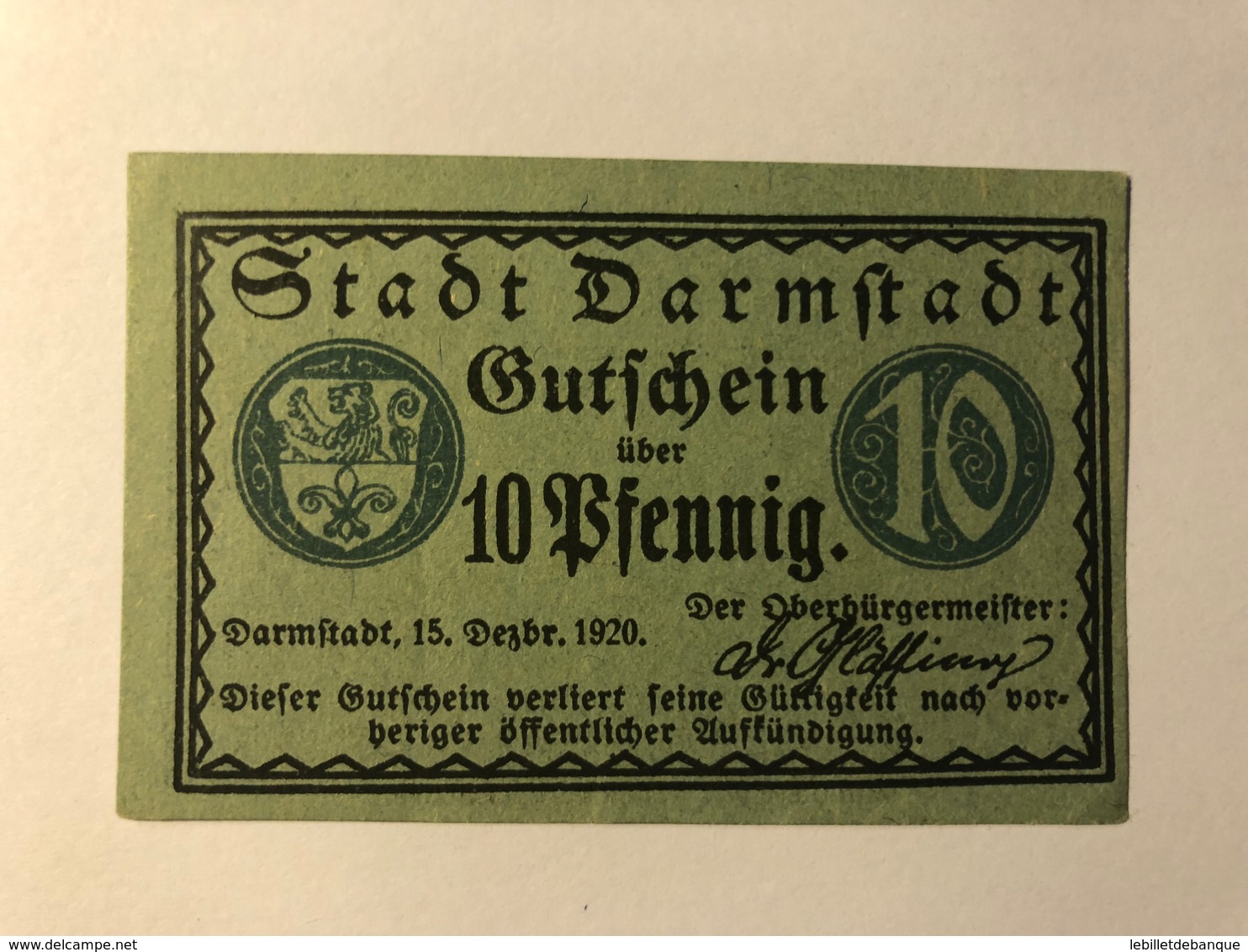 Allemagne Notgeld Darmtadt 10 Pfennig - Collections