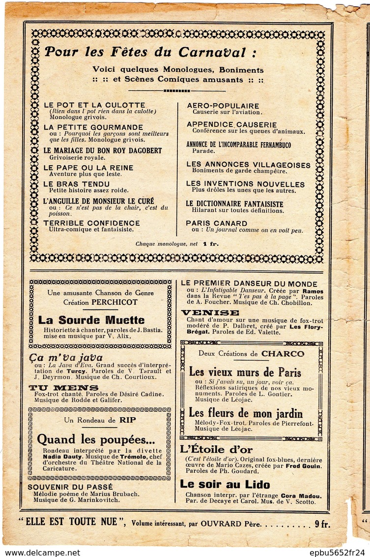 LE CAFE CONCERT Bulletin Périodique Du Nouveau Répertoire Des Concerts De Paris N° 155 Février 1929 Avec Supplément - Objets Dérivés