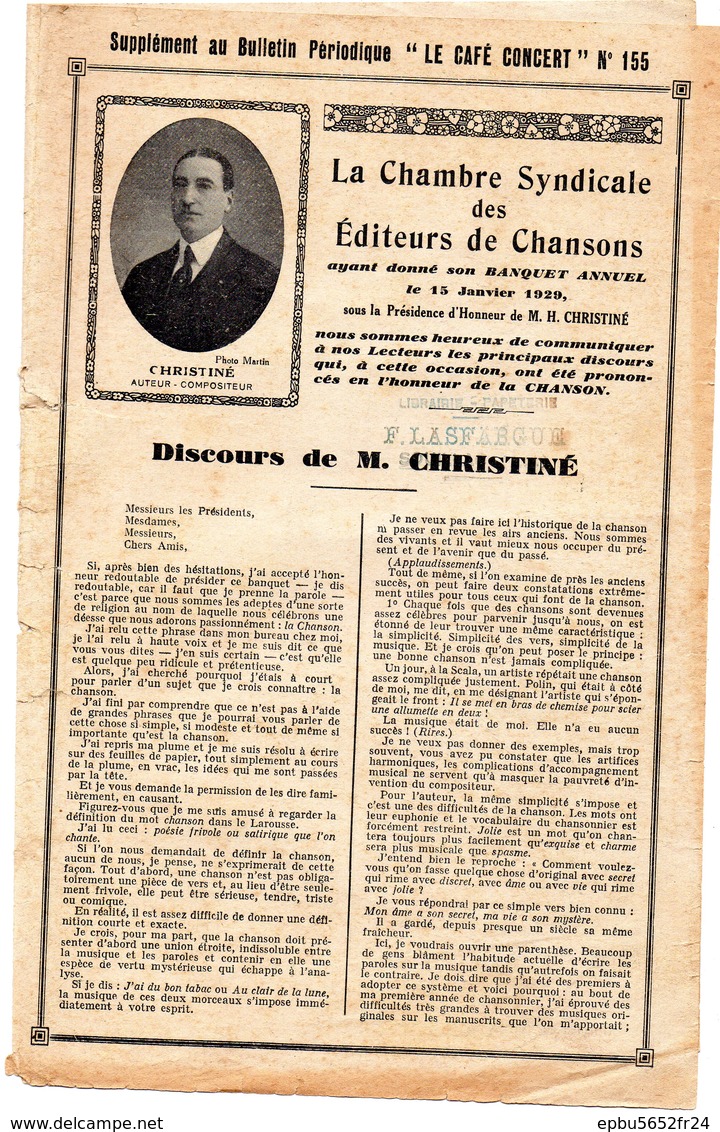 LE CAFE CONCERT Bulletin Périodique Du Nouveau Répertoire Des Concerts De Paris N° 155 Février 1929 Avec Supplément - Objets Dérivés