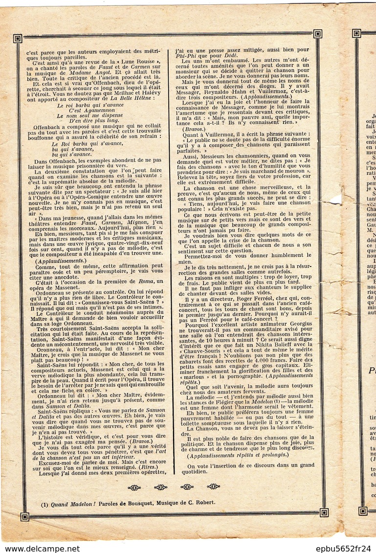 LE CAFE CONCERT Bulletin Périodique Du Nouveau Répertoire des Concerts de paris N° 155 Février 1929 avec supplément