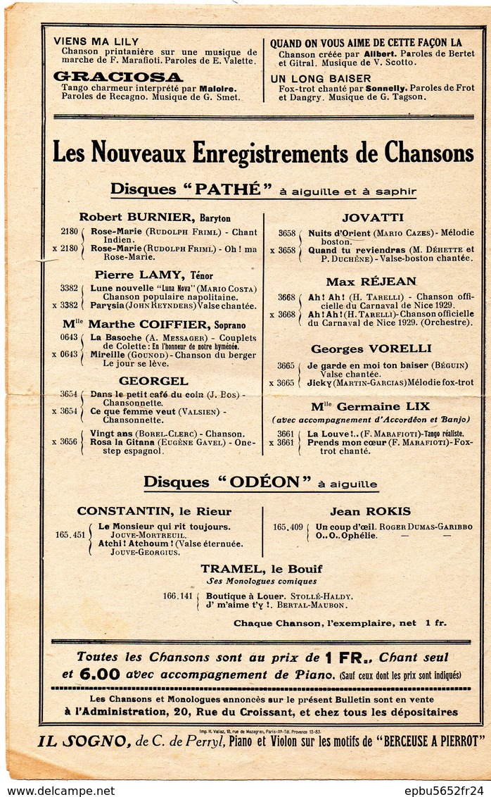 LE CAFE CONCERT Bulletin Périodique Du Nouveau Répertoire Des Concerts De Paris N° 156 Mars 1929 - Objets Dérivés