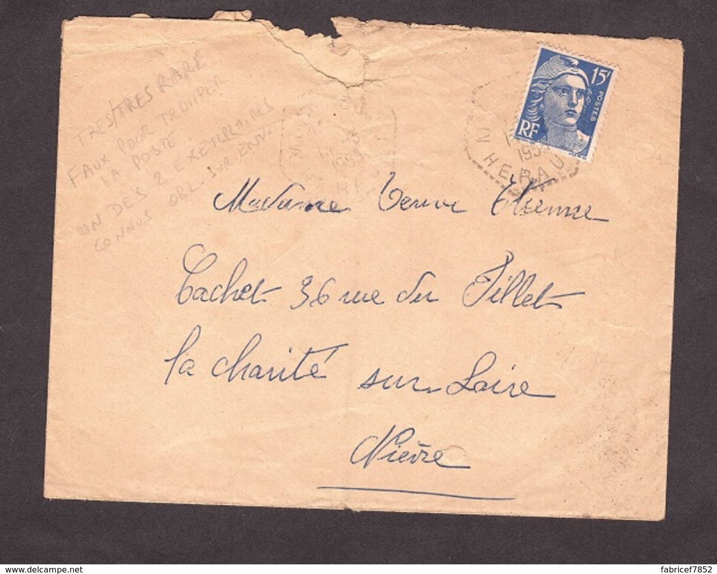 Faux 15 Franc GANDON, Pièce De Musée, C'est Le 2ème Exemplaire Connu Sur Enveloppe à Ce Jour - 1945-54 Marianne De Gandon