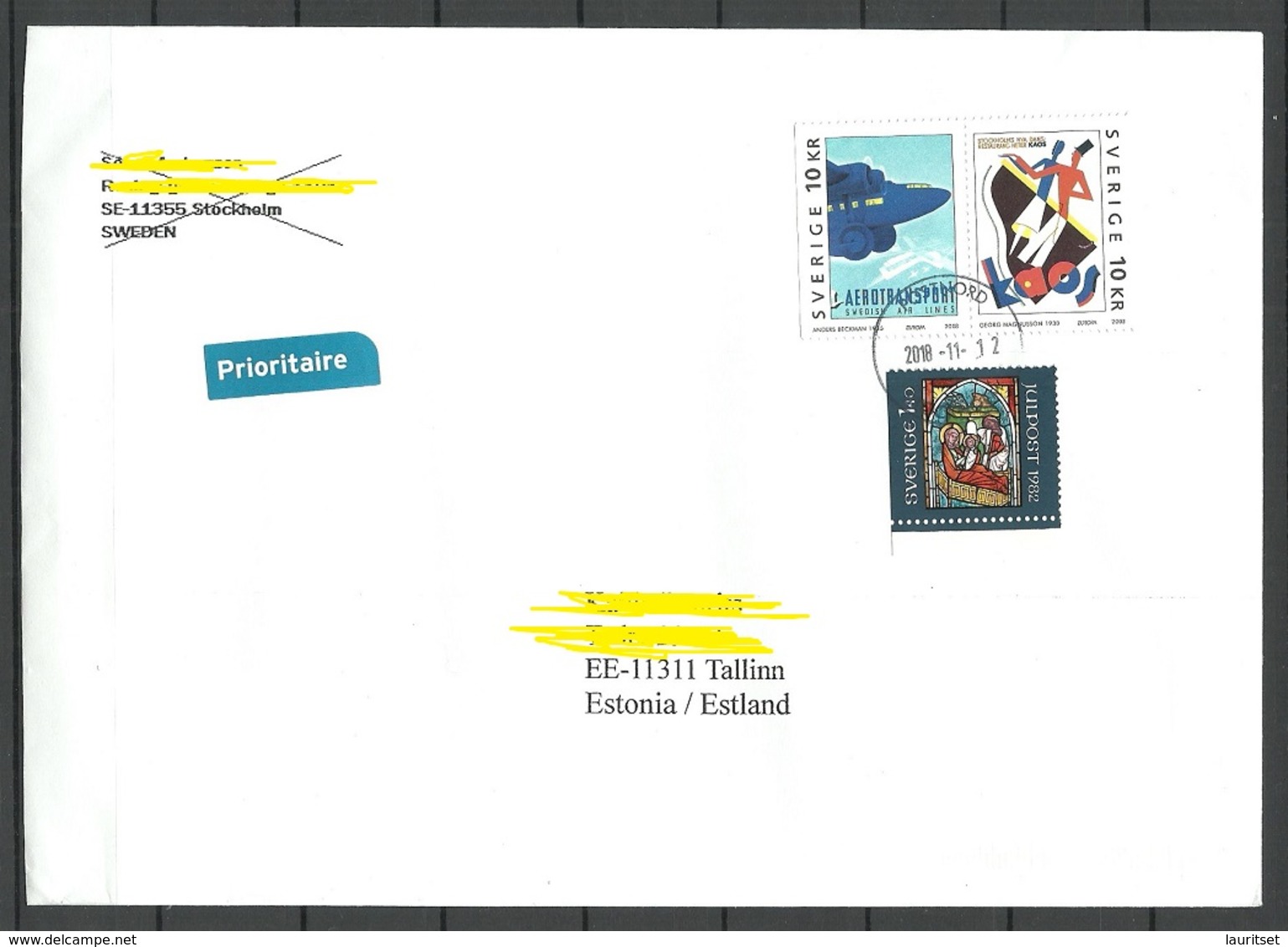 SCHWEDEN Sweden 2018 Cover To Estonia - Cartas & Documentos