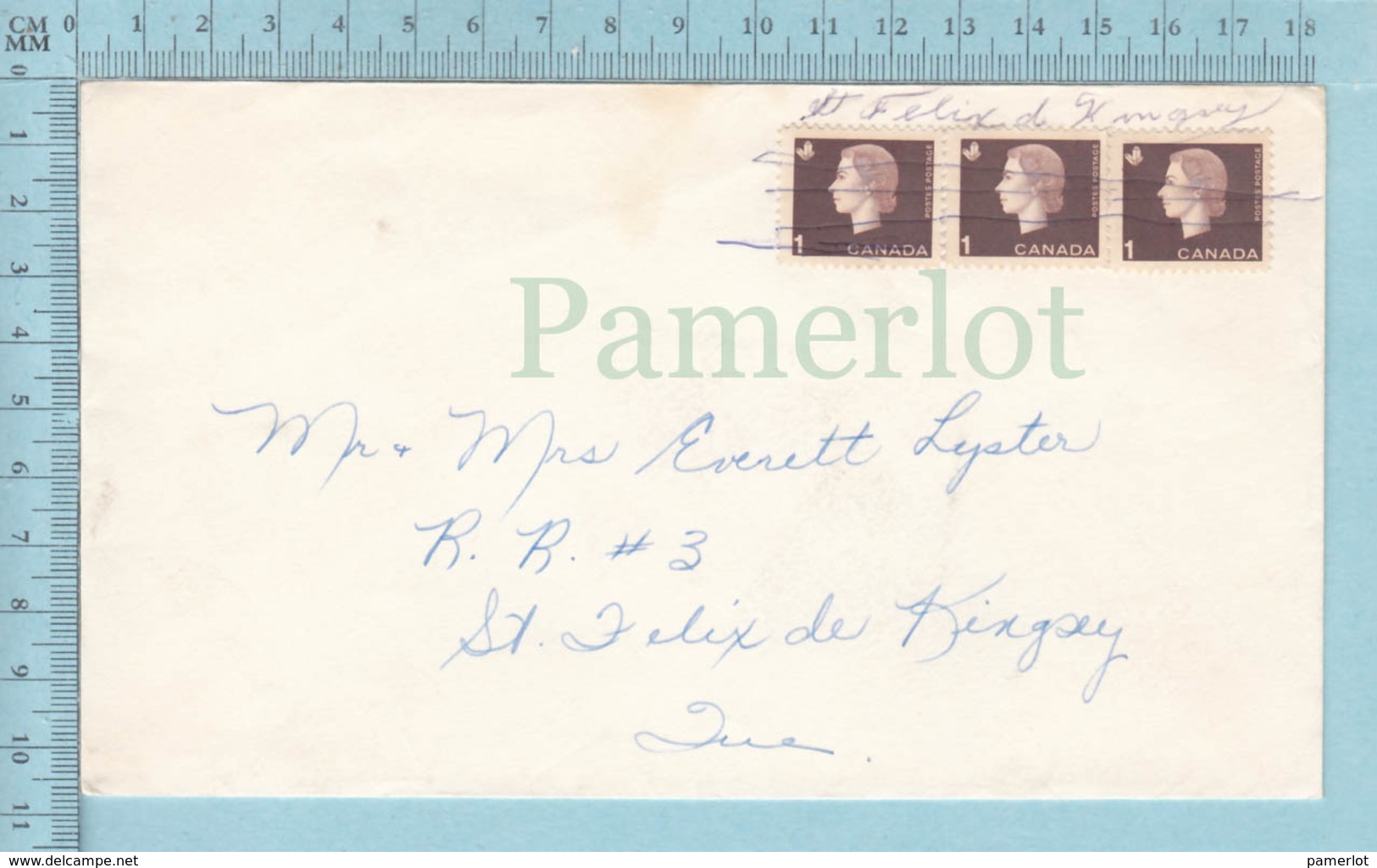 Canada - 3 X 1¢, 1962,  Hand Killer, Pencil Strique And Town Name,Dt Felix De Kingsey Quebec - Lettres & Documents