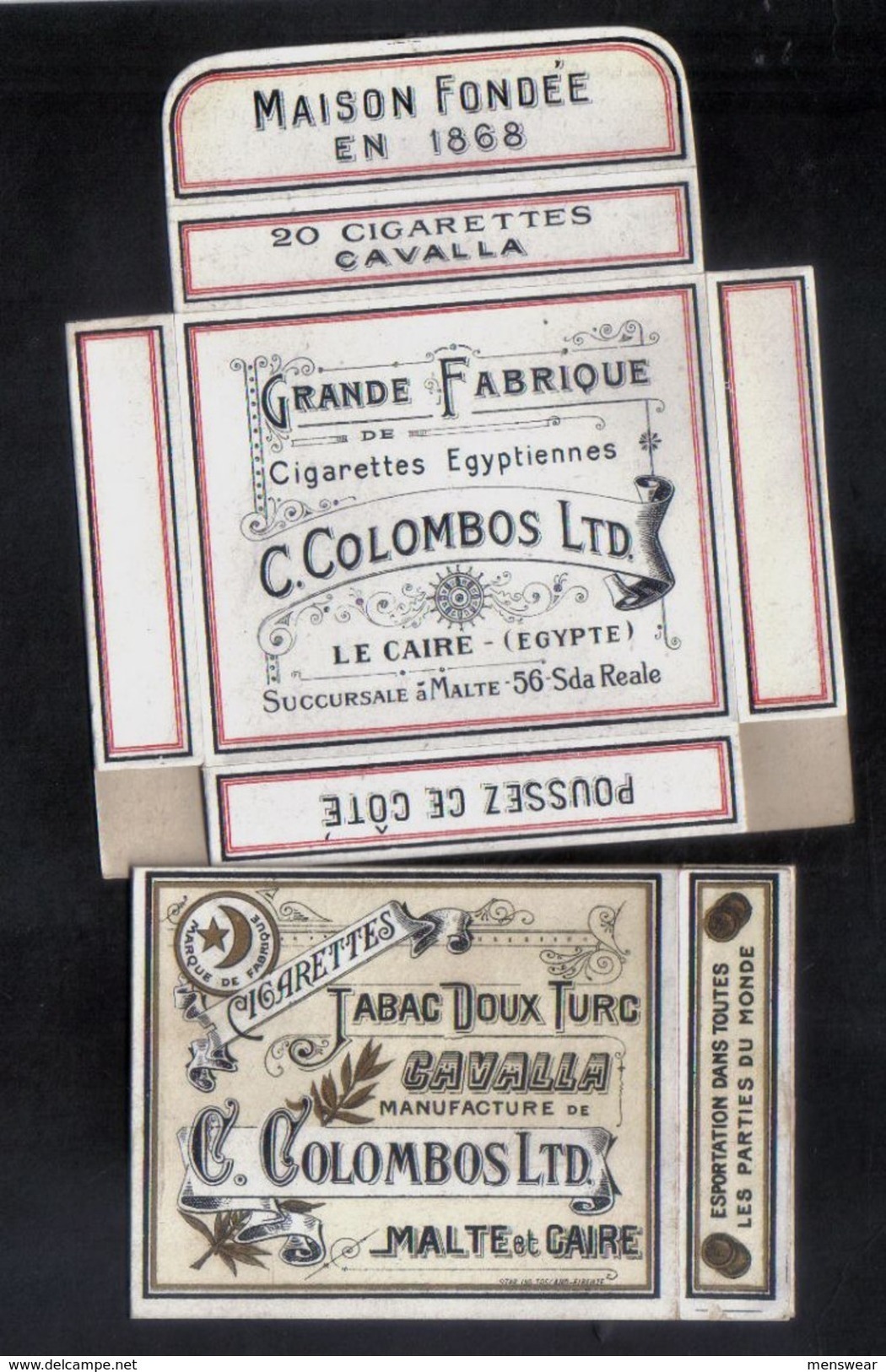 SULTAN  C.COLOMBOS LTD.CAIRO MALTA  PACKET OF 20 CIGARETTE - 1910 VERY RARE - - Empty Cigarettes Boxes