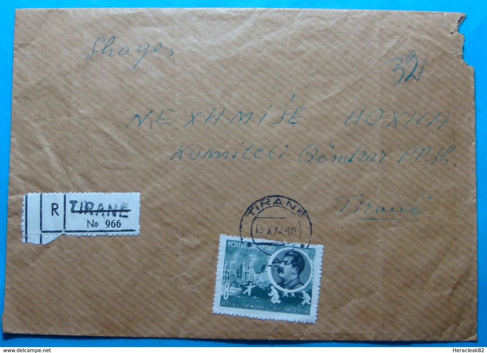 1964 Albania Registered Cover Sent To NEXHMIJE HOXHA Wife's Pesident, Seal: TIRANA, Stamp: 8 Lele STALIN - Albania
