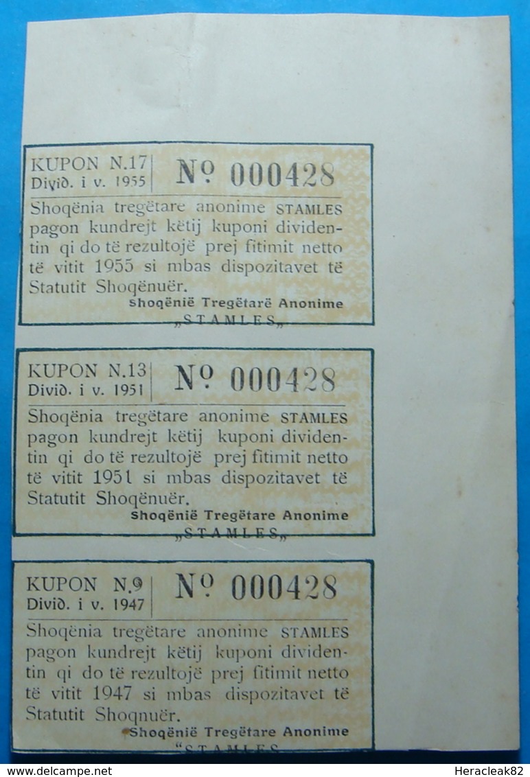 1955 Albania 3 Coupons Of Share. - Albanië