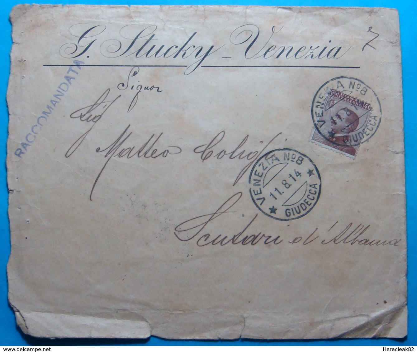 1914 Albania REGISTERED Cover Sent From VENEZIA (Giudezza, Ferrovie) Through BRINDIZI Italy To Poste Italiane SCUTARI, R - Albania