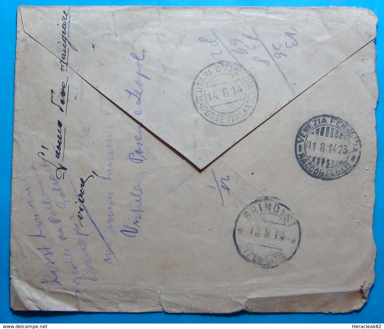 1914 Albania REGISTERED Cover Sent From VENEZIA (Giudezza, Ferrovie) Through BRINDIZI Italy To Poste Italiane SCUTARI, R - Albania