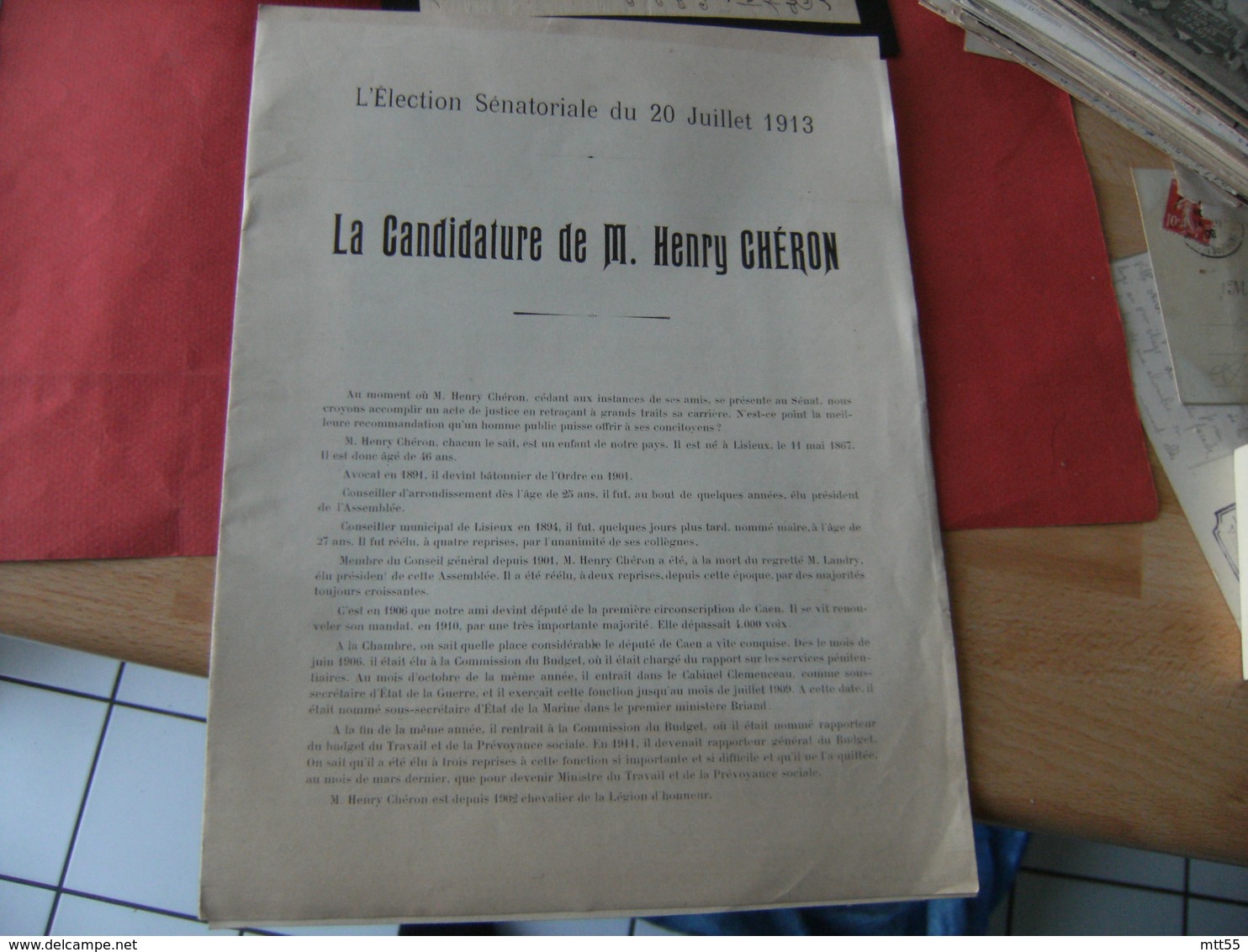 Election Senatoriale 20 Juillet 1913 Candidature Henry Cheron Plaquette Candidature - Historical Documents