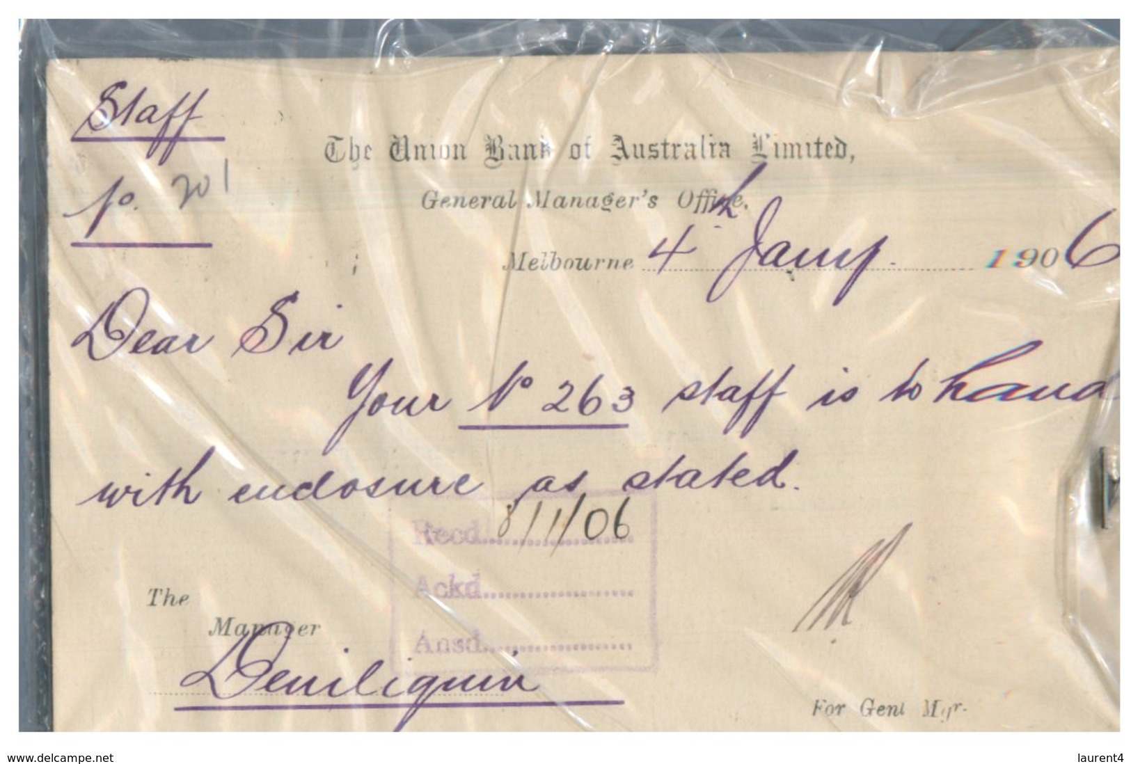(333) Australia Cover - 1906 Cover Posted From VIC To NSW  (to Union Bank) - Storia Postale