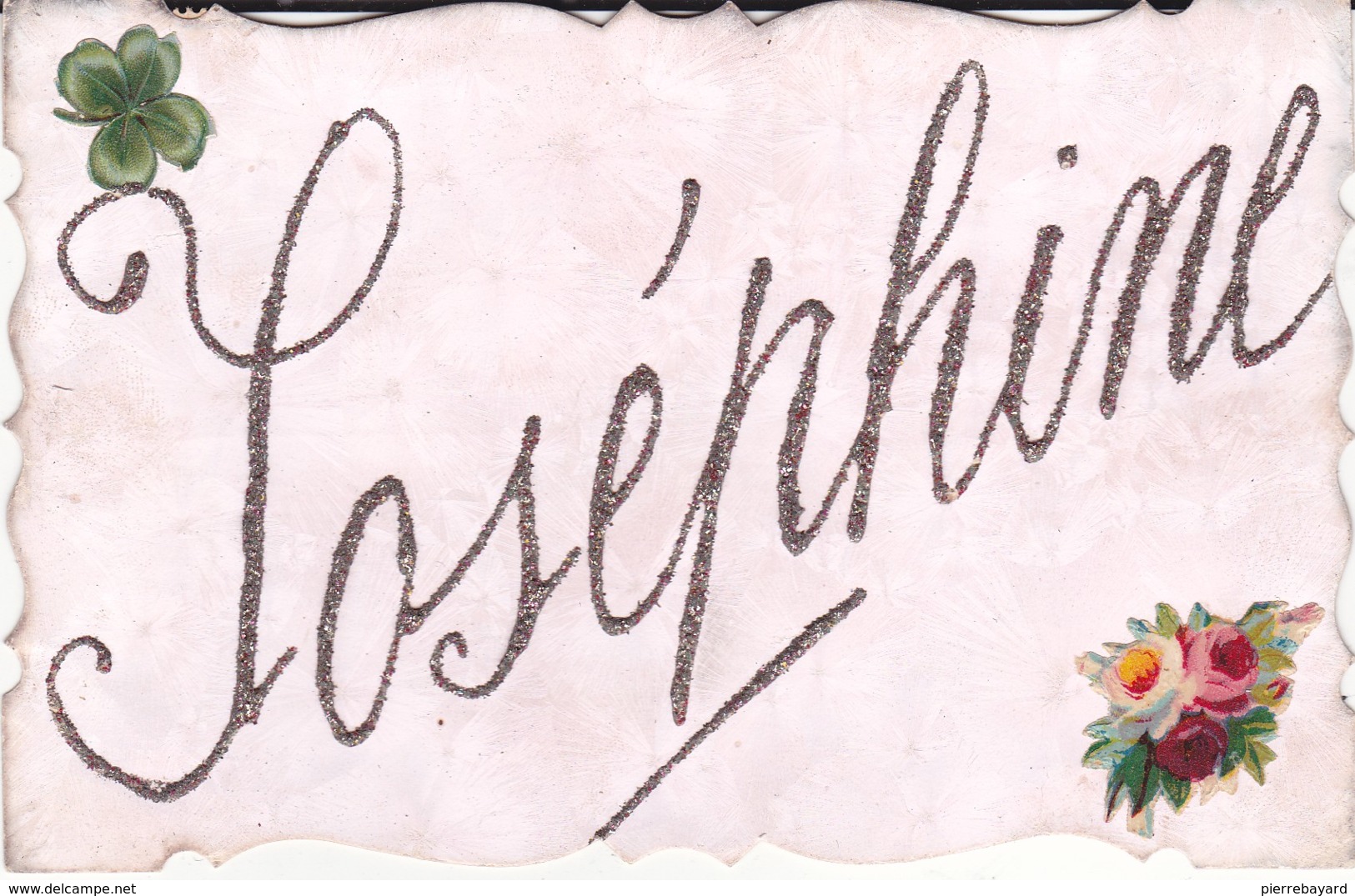 Carte Prenom , Josephine En Paillettes (trefle à Quatre Feuilles, Fleurs) - Vornamen