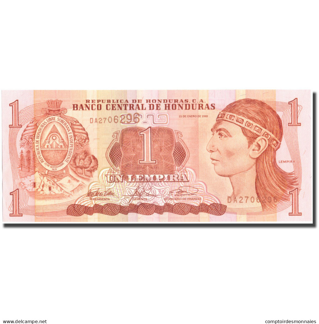 Billet, Honduras, 1 Lempira, 2003, 2003-01-23, KM:84c, NEUF - Honduras