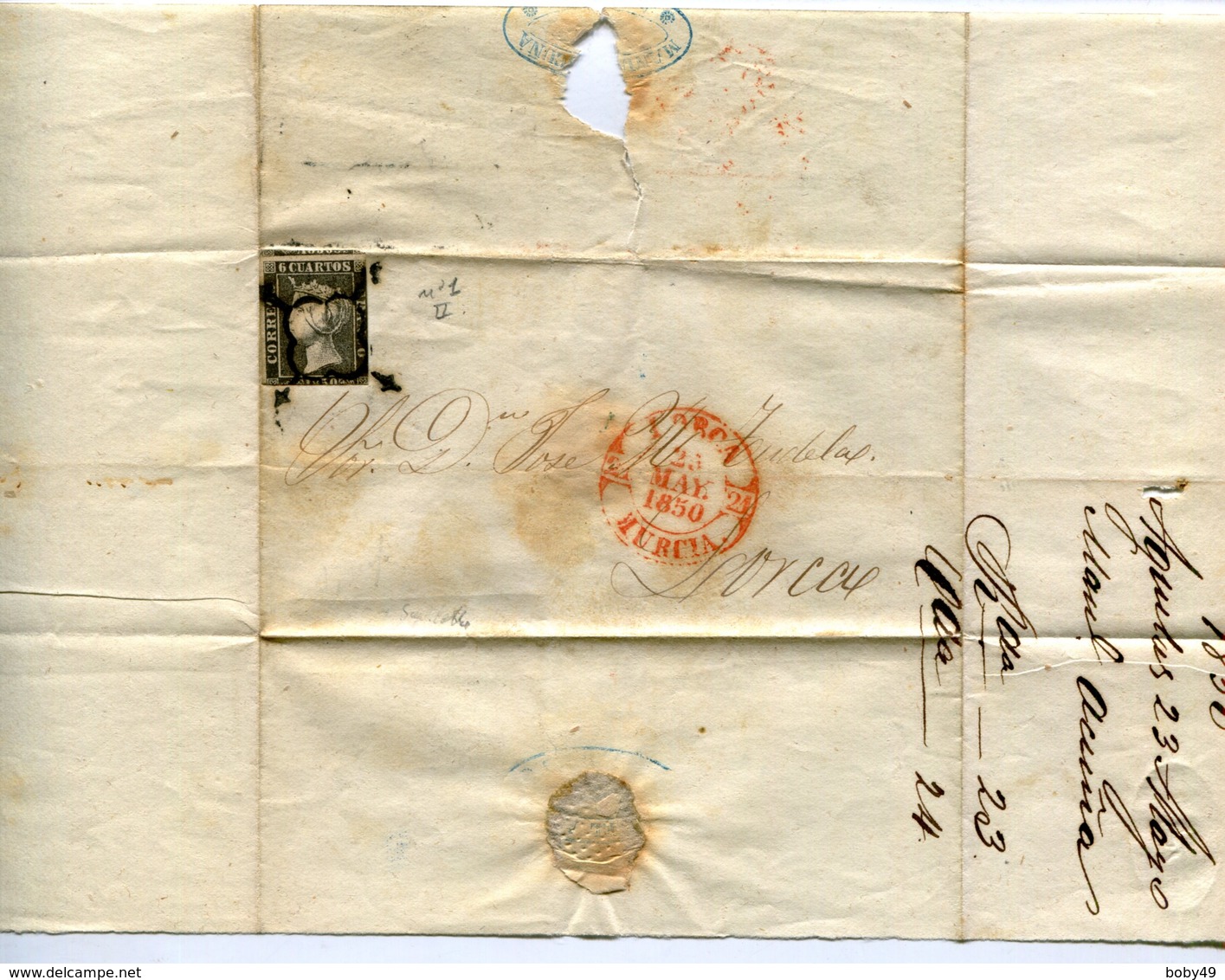 LSC Avec N°1 Et Dateur Rouge De LORCA Du 25/05/1850 - Lettres & Documents