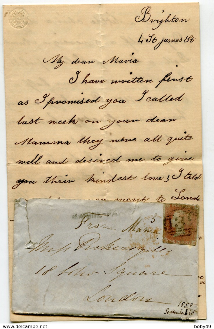 BRIGHTON Pour LONDRES LAC De 1849 Avec N°3     Paypal Not Accept - Covers & Documents