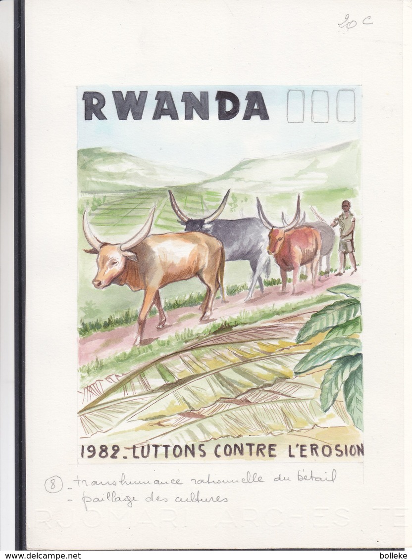 Rwanda - Aquarelle Sére COB 1159 / 68 - Lutte Contre L'érosion - Bovins - Oscar Bonnevalle - UNIQUE - Neufs