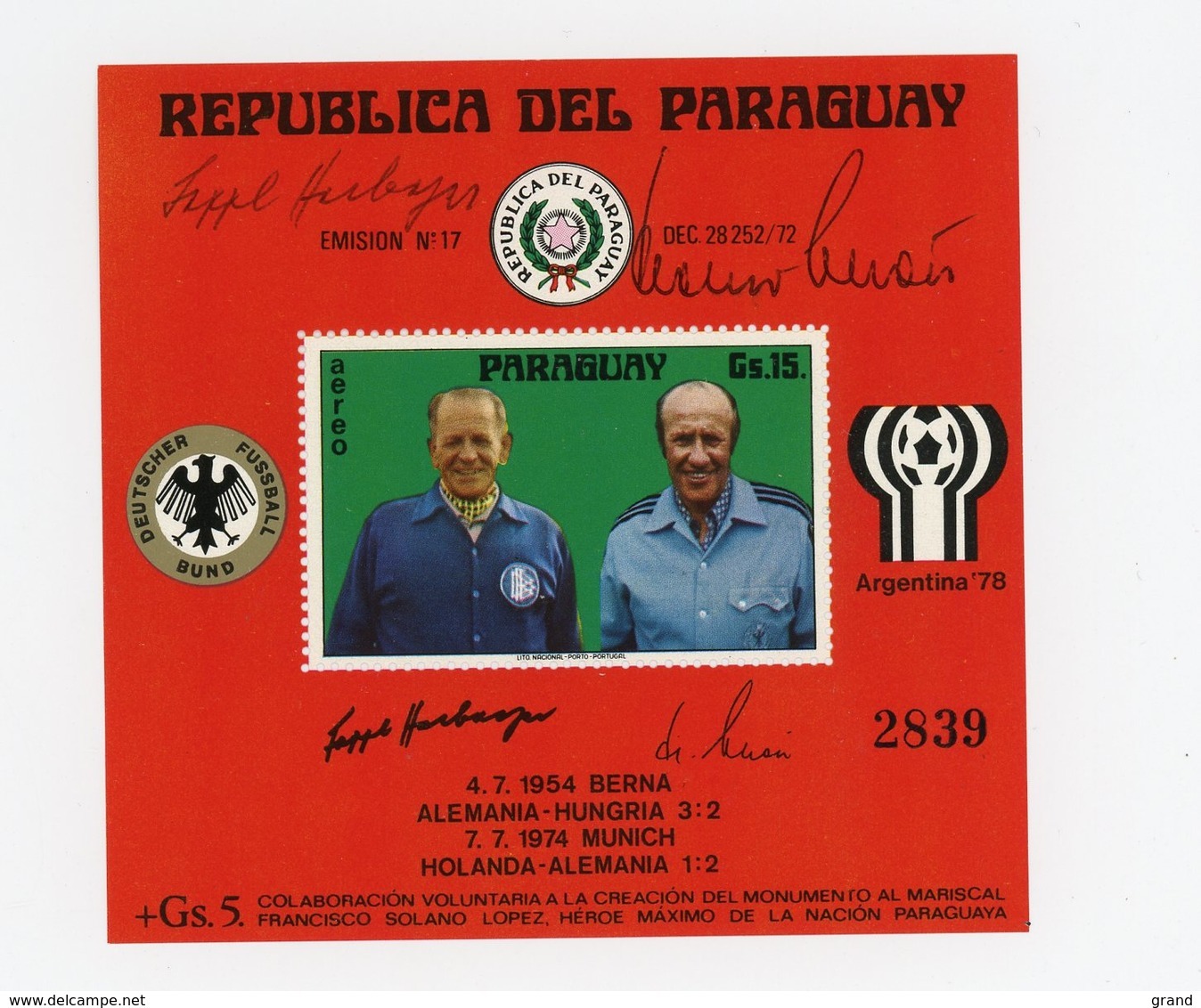 Paraguay 1976-Coupe Du Monde De Football Allemagne-Herbeeger,SchonMI B269***MNH - 1978 – Argentine