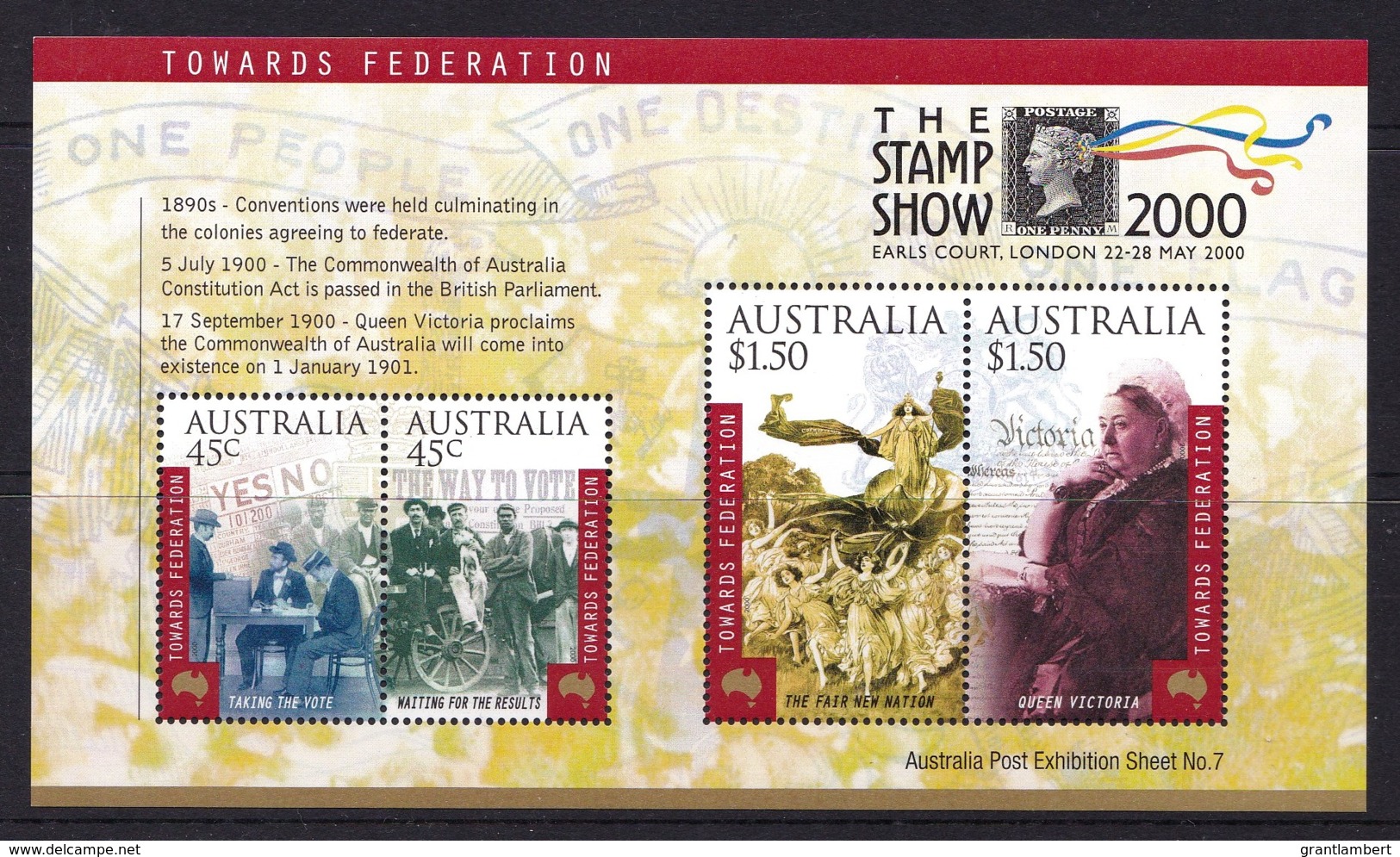 Australia 2000 Towards Federation Minisheet OP Stamp Show London MNH - Mint Stamps