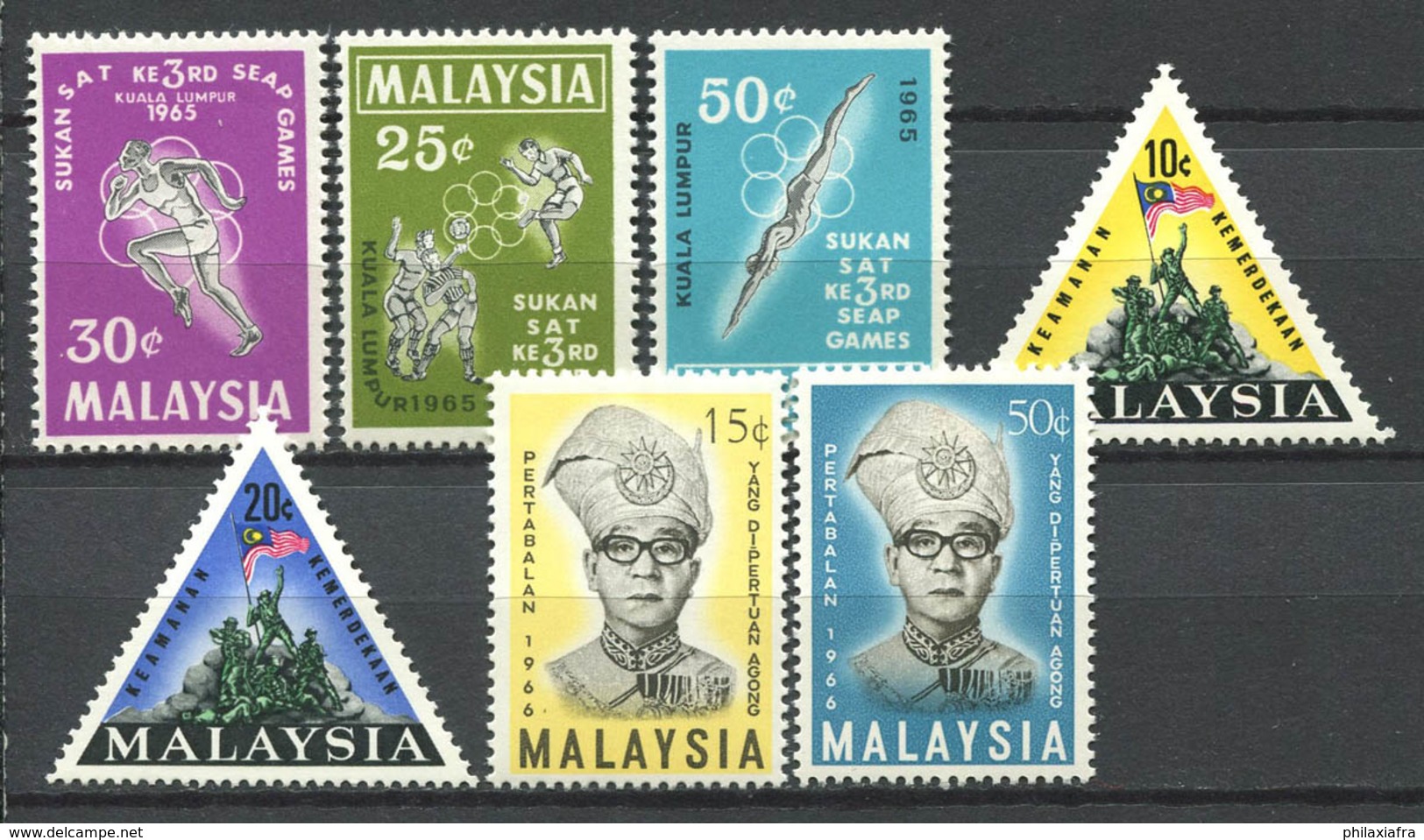 Malaisie 1965-66 Mi. 27-33 Neuf ** 100% Sport, Monument, Roi Ismail Nasiruddin - Malaysia (1964-...)