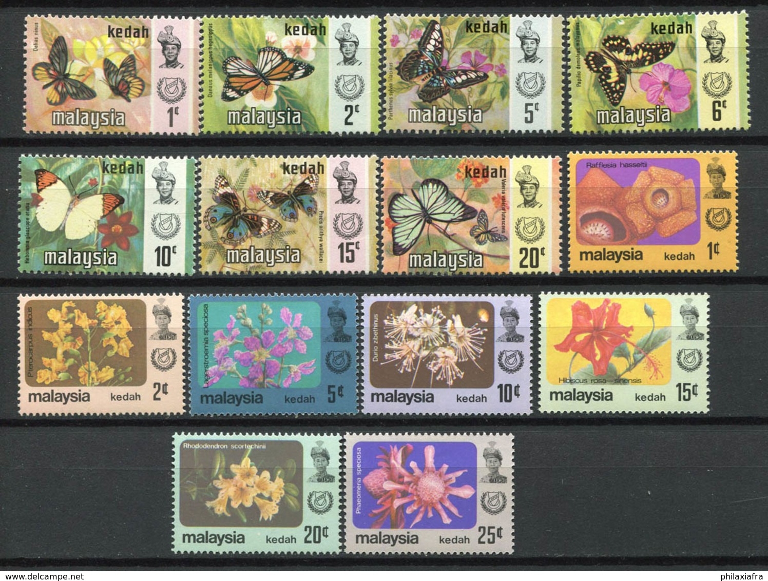 Kedah 1971/79 Mi. 113-126 Neuf ** 100% Papillons, Fleurs - Kedah