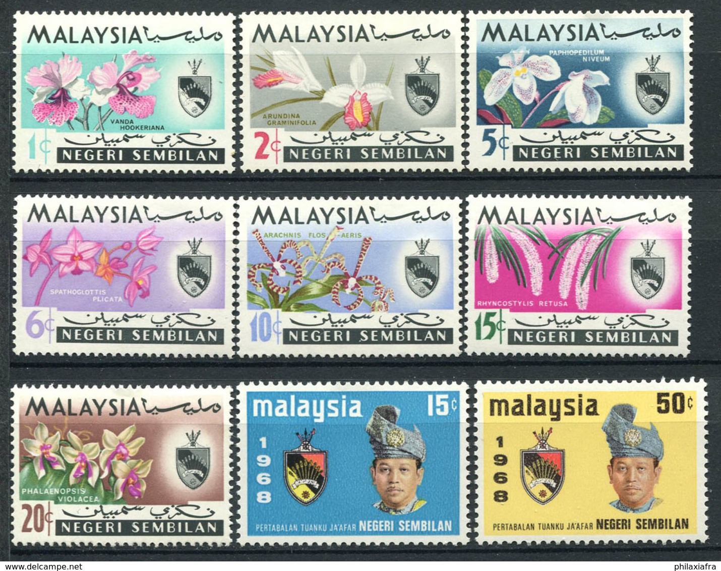 Malacca 1965/68 Mi. 79-87 Neuf ** 100% Orchidées, Fleurs, Tuanku Ja ' Afar - Negri Sembilan