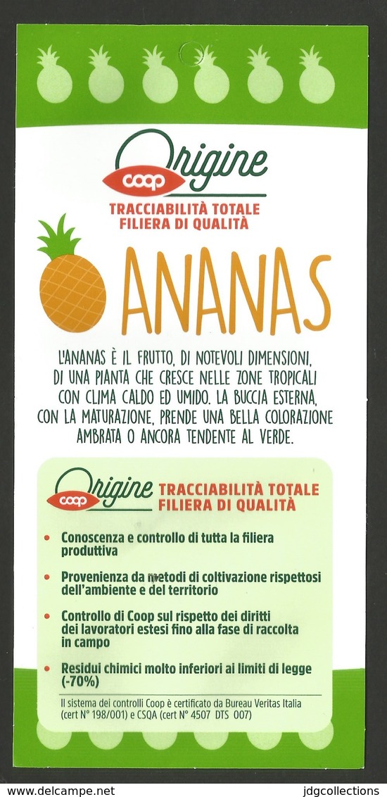 # PINEAPPLE ORIGINE COOP Fruit Tag Balise Etiqueta Anhanger Ananas Comosus Pina - Fruit En Groenten