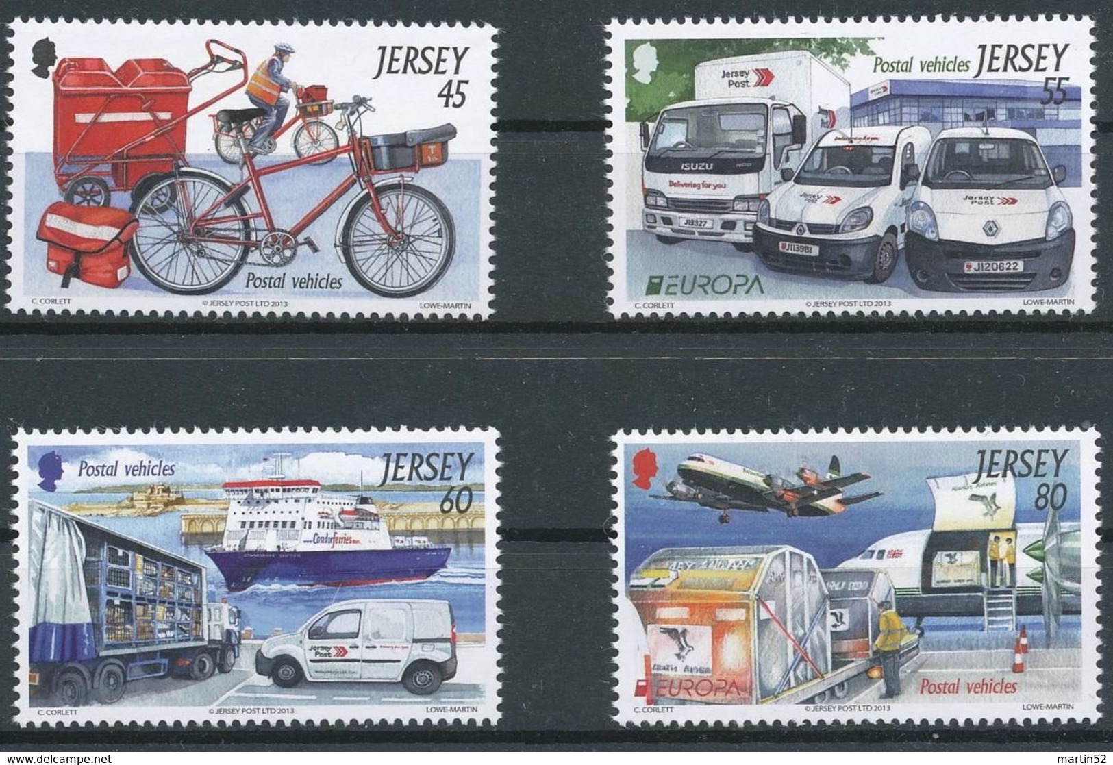 Jersey 2013: "Postal Vehicles" Michel-No. 1714-17 ** MNH - START BELOW POSTAL FACE VALUE (£ 2.40) - Post