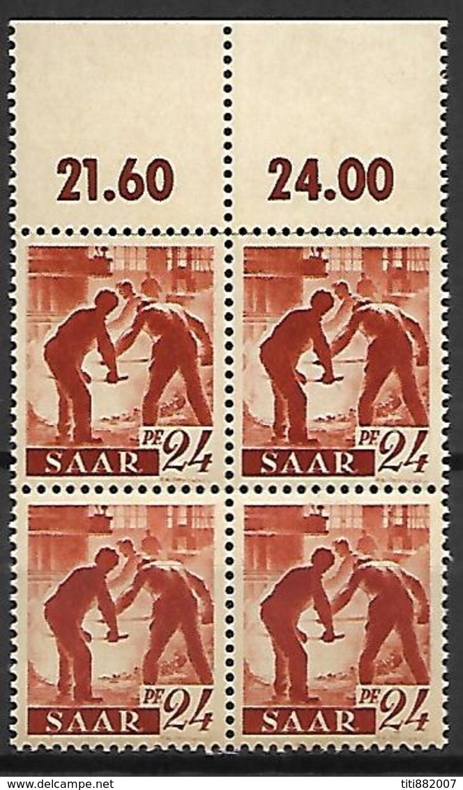 SARRE   -   1947 . Y&T N° 205 **  En Bloc De 4. - Collections, Lots & Séries