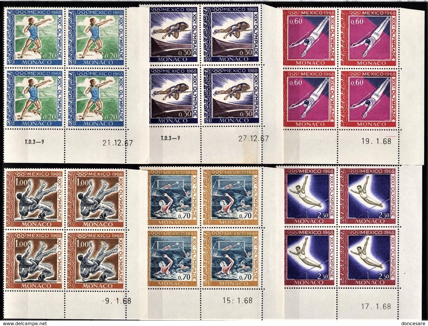 MONACO 1968 - SERIE 6 BLOCS DE 4 TP / N° 736 A 741 - NEUFS** / COINS DE FEUILLES / DATE - Nuevos