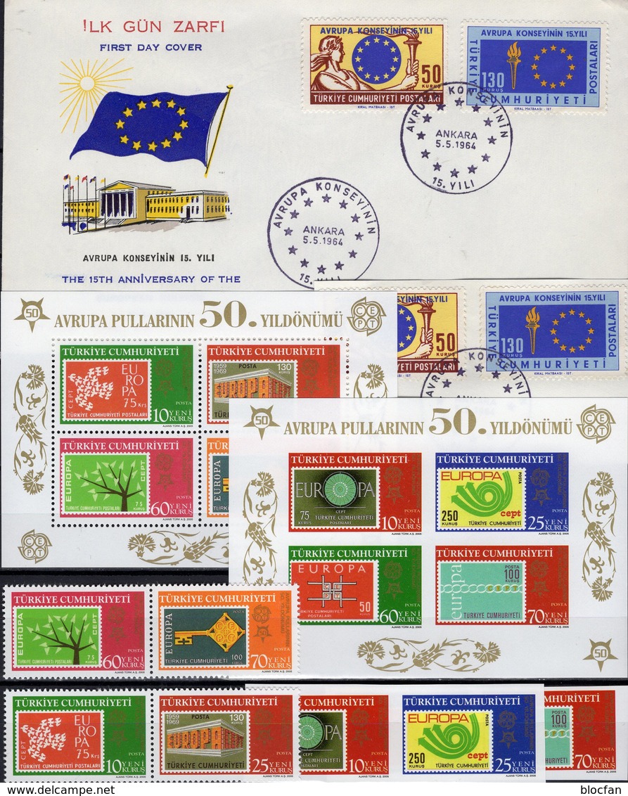 Europarat 1964 Türkei 3491/8,Bl.58/9 **,1901/2+FDC 54€ Mitläufer Flagge Star Flags Blocs M/s Sheets 50years Türkiye - Cartas & Documentos