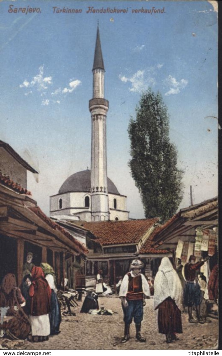 CP Carte Postale Lithographie Bosnie Sarajevo Türkinnen Handstickerei Verkaufend Verlag Naklada Finzi Sarajevo - Bosnie-Herzegovine