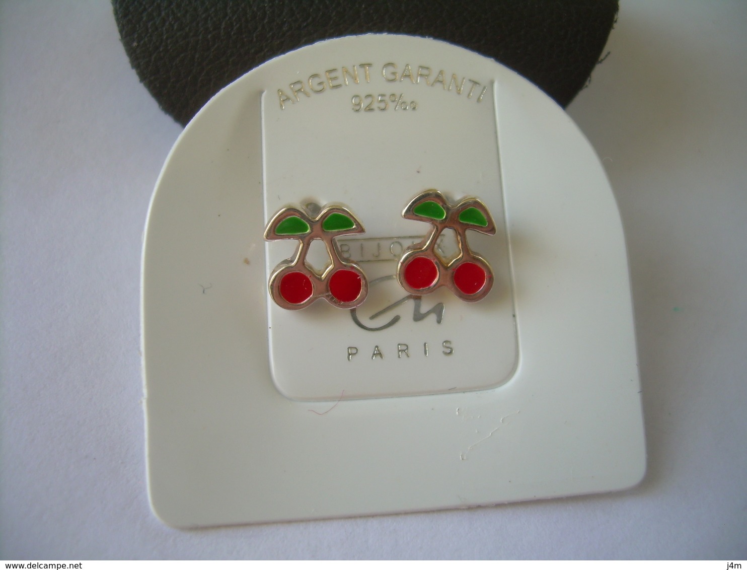 BOUCLES D'OREILLES Pour ENFANT CLOUS En ARGENT Massif 925 RHODIE, CERISES Emaillées.. NEUVES..3 Scans - Earrings