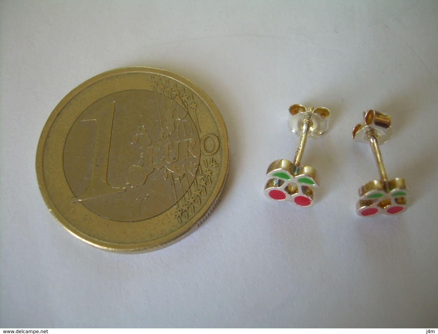 BOUCLES D'OREILLES Pour ENFANT CLOUS En ARGENT Massif 925 RHODIE, CERISES Emaillées.. NEUVES..3 Scans - Earrings