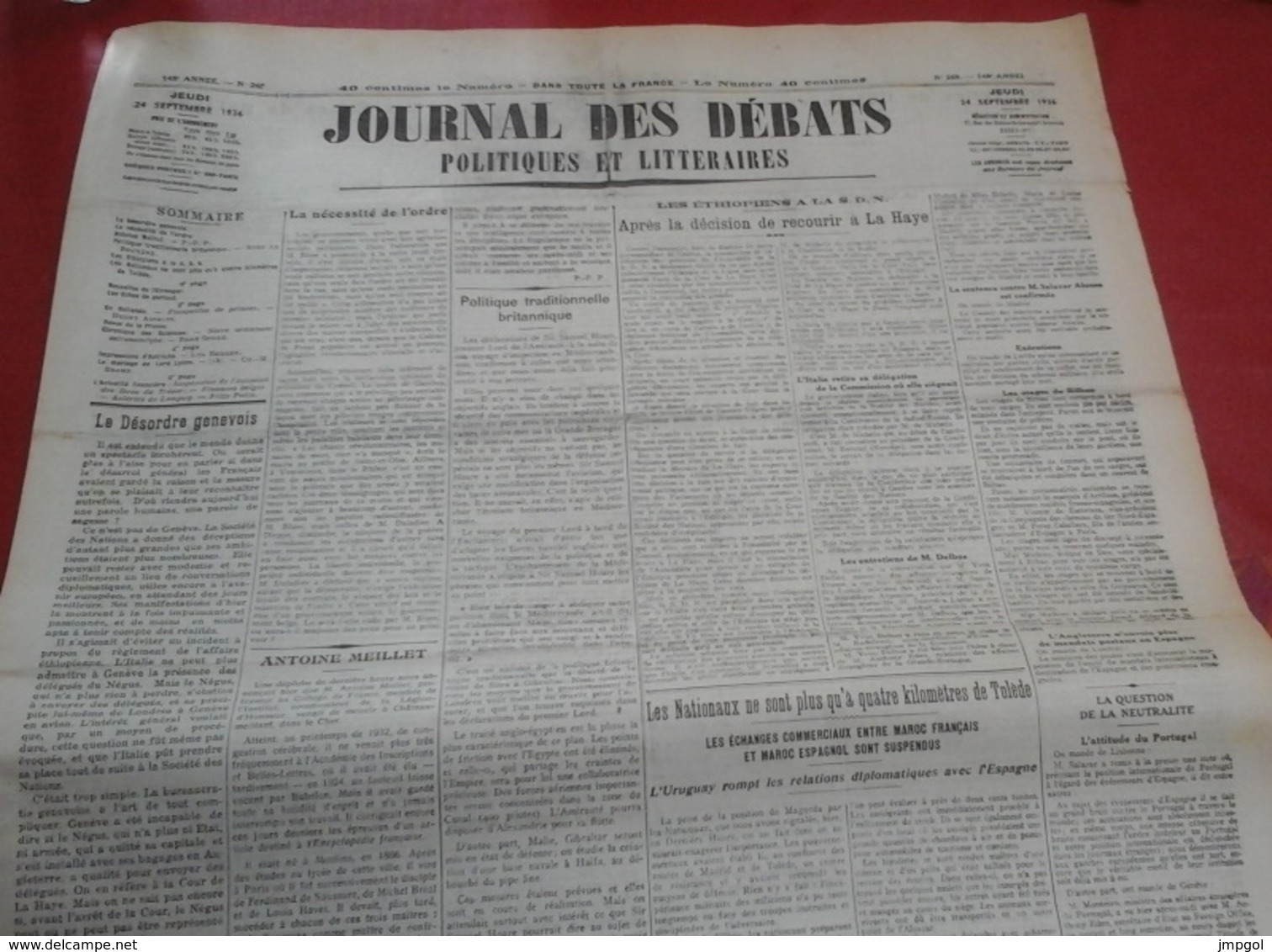 Journal Des Débats Politiques 24 Septembre 1936 Guerre Espagne Tolède Alcazar Salazar Alonso Bilbao, Ethiopie SDN - Informations Générales