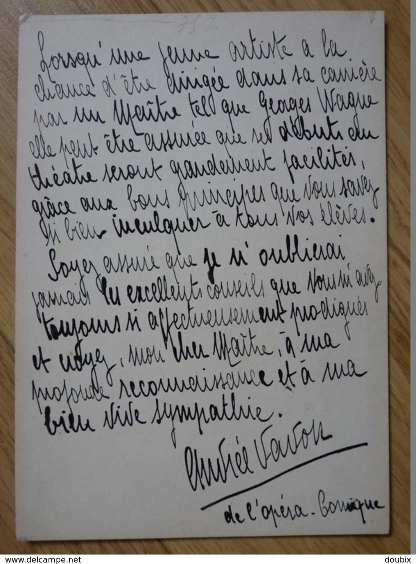 Andrée VAVON (18..- 19..) Artiste Lyrique. Cantatrice SOPRANO. Opéra Comique. AUTOGRAPHE - Other & Unclassified