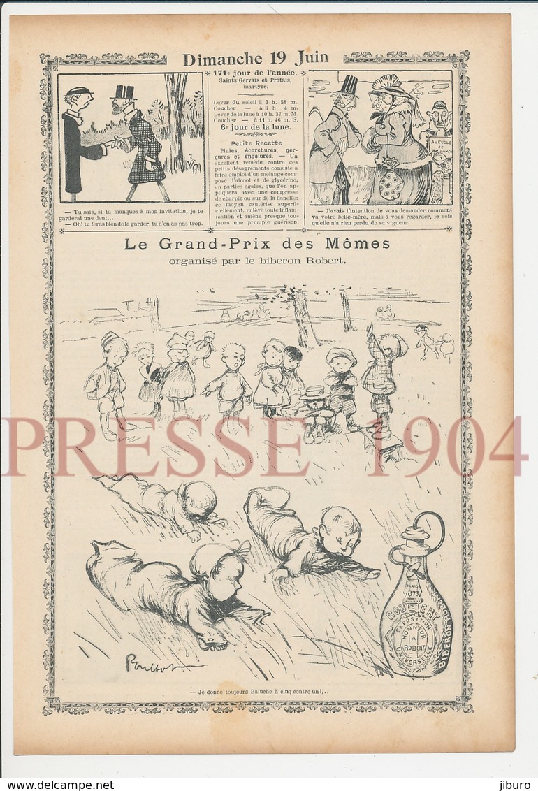 2 Scans Presse 1904 Humour Ancien Publicité Biberon Robert Bébé (dessin De Poulbot) Mômes 223CH8 - Non Classés